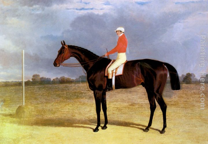 A Dark Bay Racehorse with Patrick Connolly Up painting - John Frederick Herring Snr A Dark Bay Racehorse with Patrick Connolly Up art painting